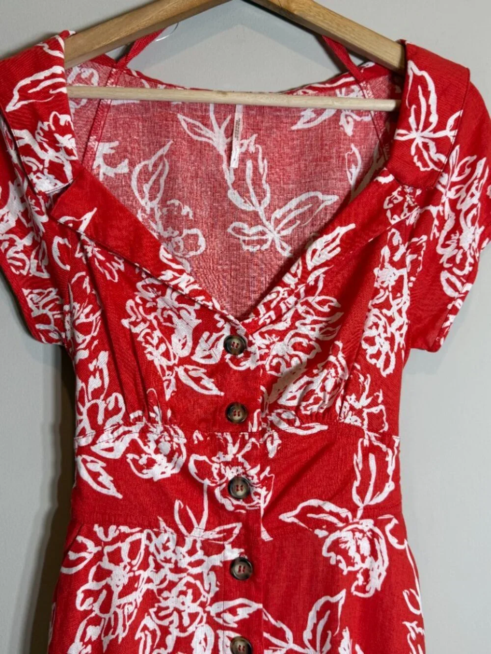 Free People A Thing Called Love Floral Mini Dress Womens 4 Red Cherry Combo NWOT - Picture 7 of 16